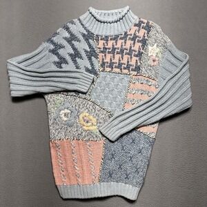 Vintage Gina Peters Floral Sweater Size Medium Rose Patchwork Cottagecore Artsy‎